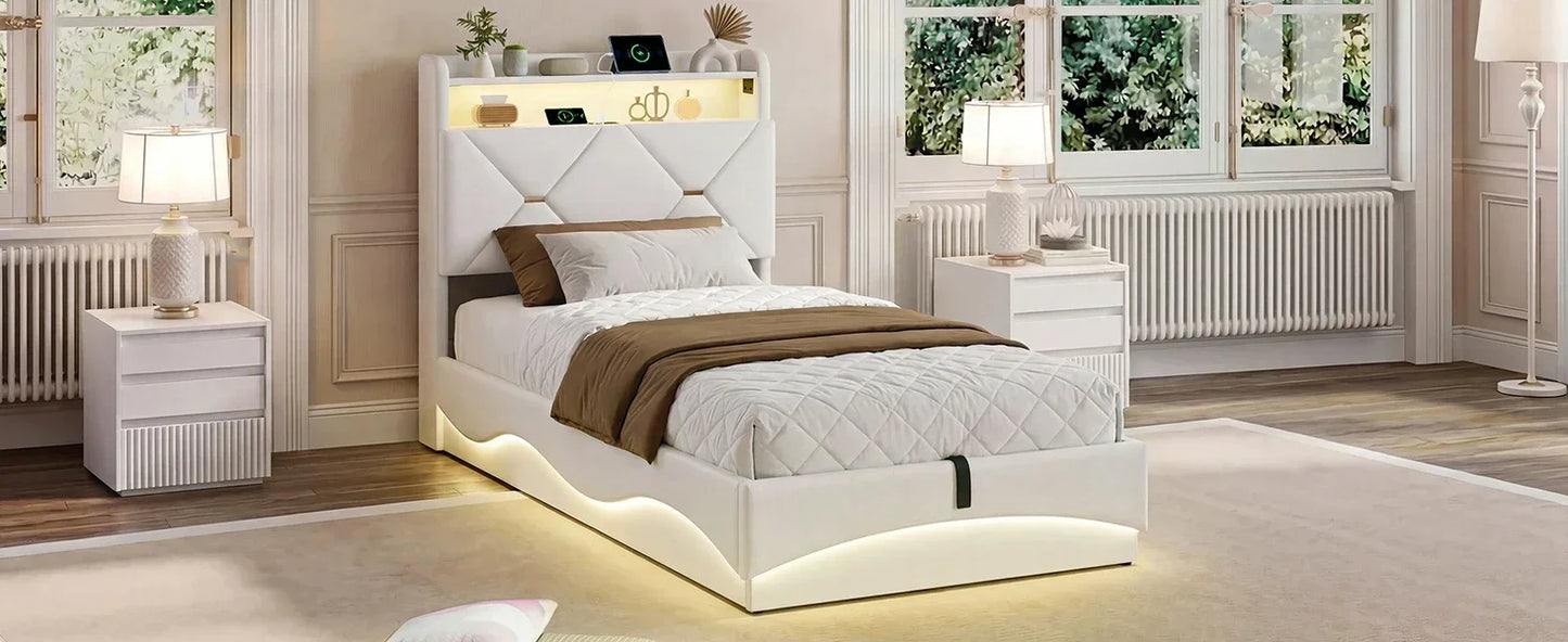 Smart Ottoman Storage Bed with LED