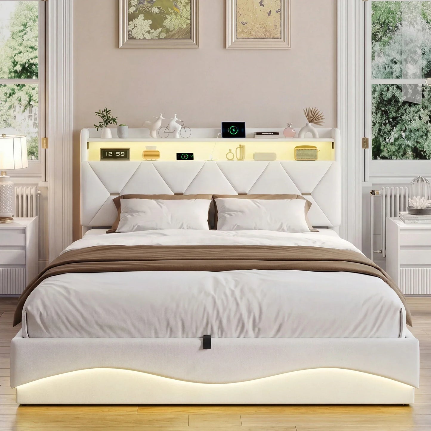 Smart Ottoman Storage Bed with LED