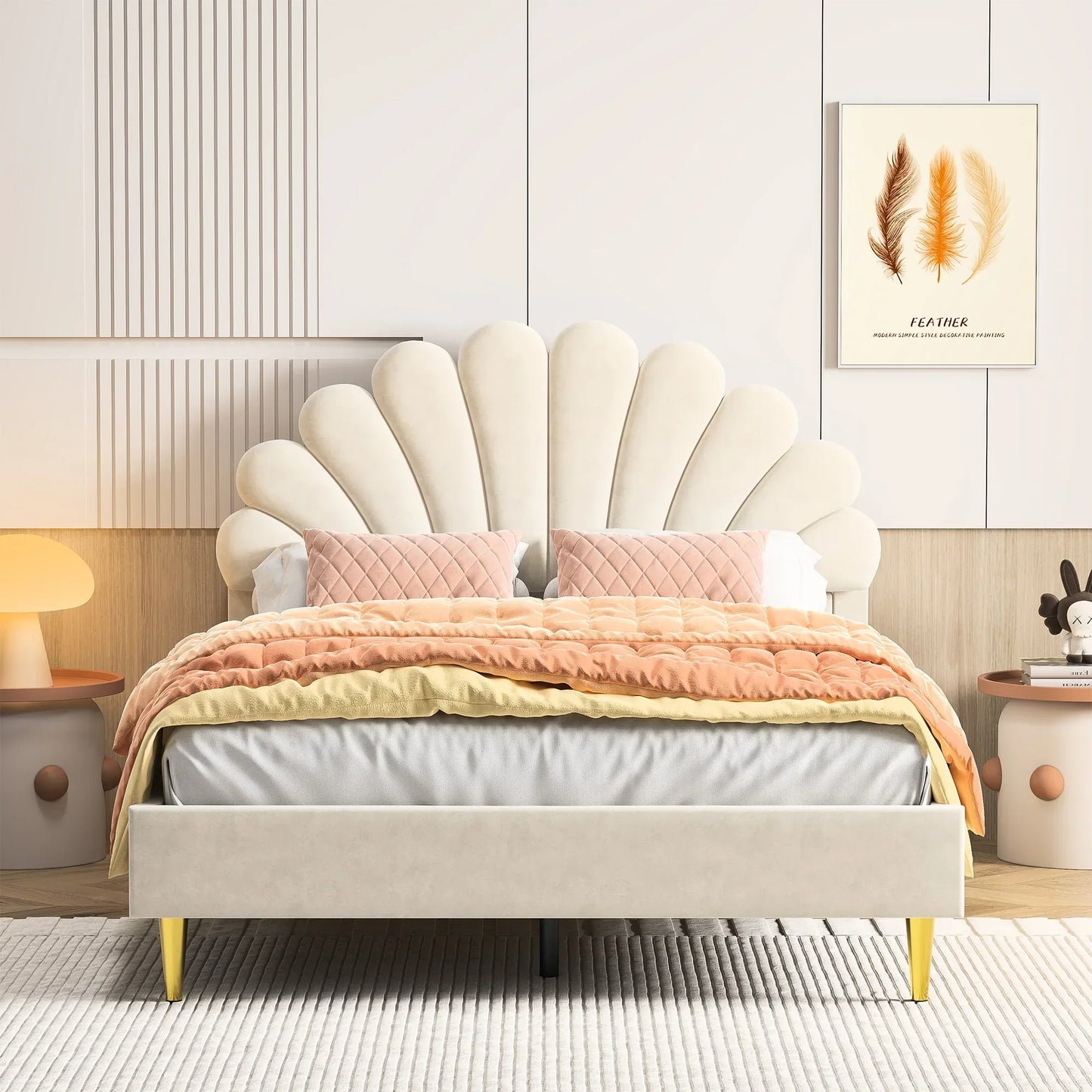 Shell Design Velvet Bed