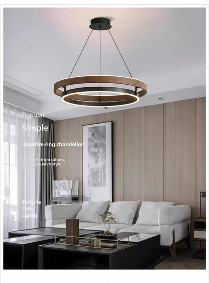 Italian Design Walnut Ring Chandelier