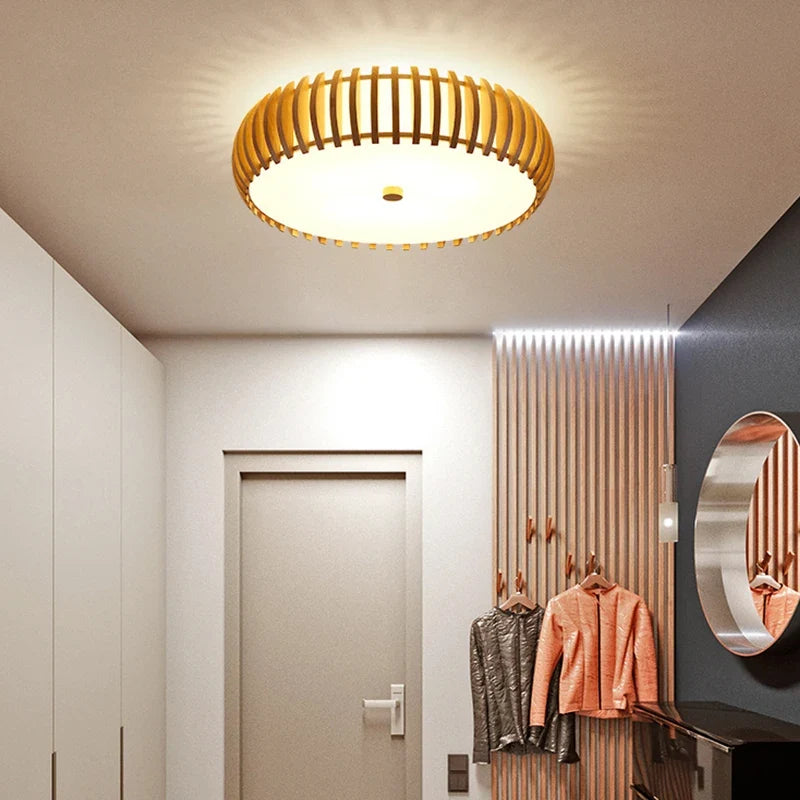 Japanese-Style Wood and Acrylic Ceiling Light