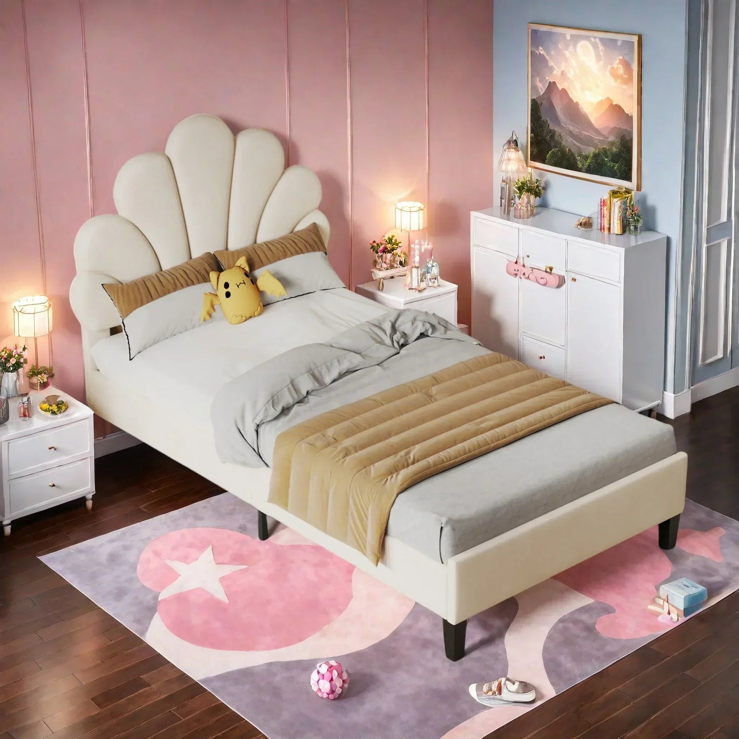 Flower Design Velvet Bed
