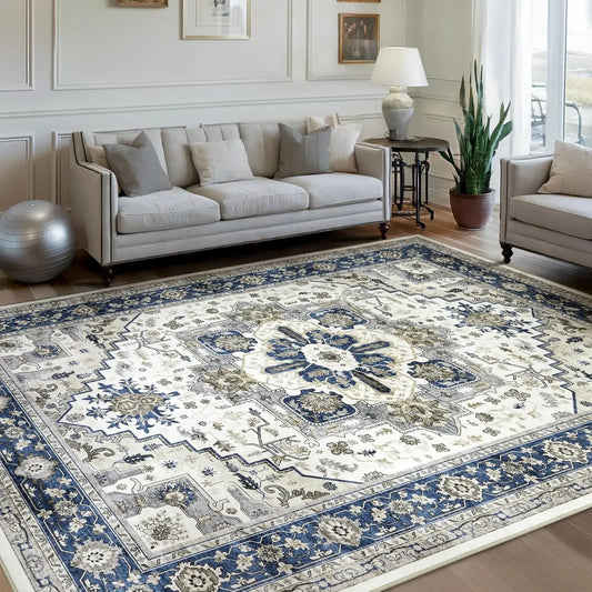 Ivory and Navy Persian-Style Rug
