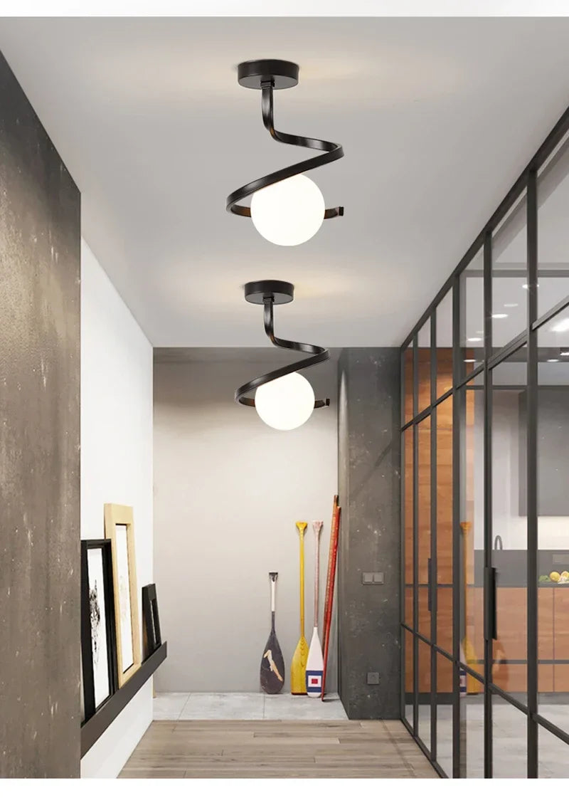 Nordic-Style Spiral Glass Ball Ceiling Light