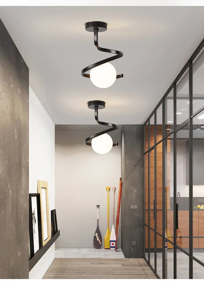 Nordic-Style Spiral Glass Ball Ceiling Light