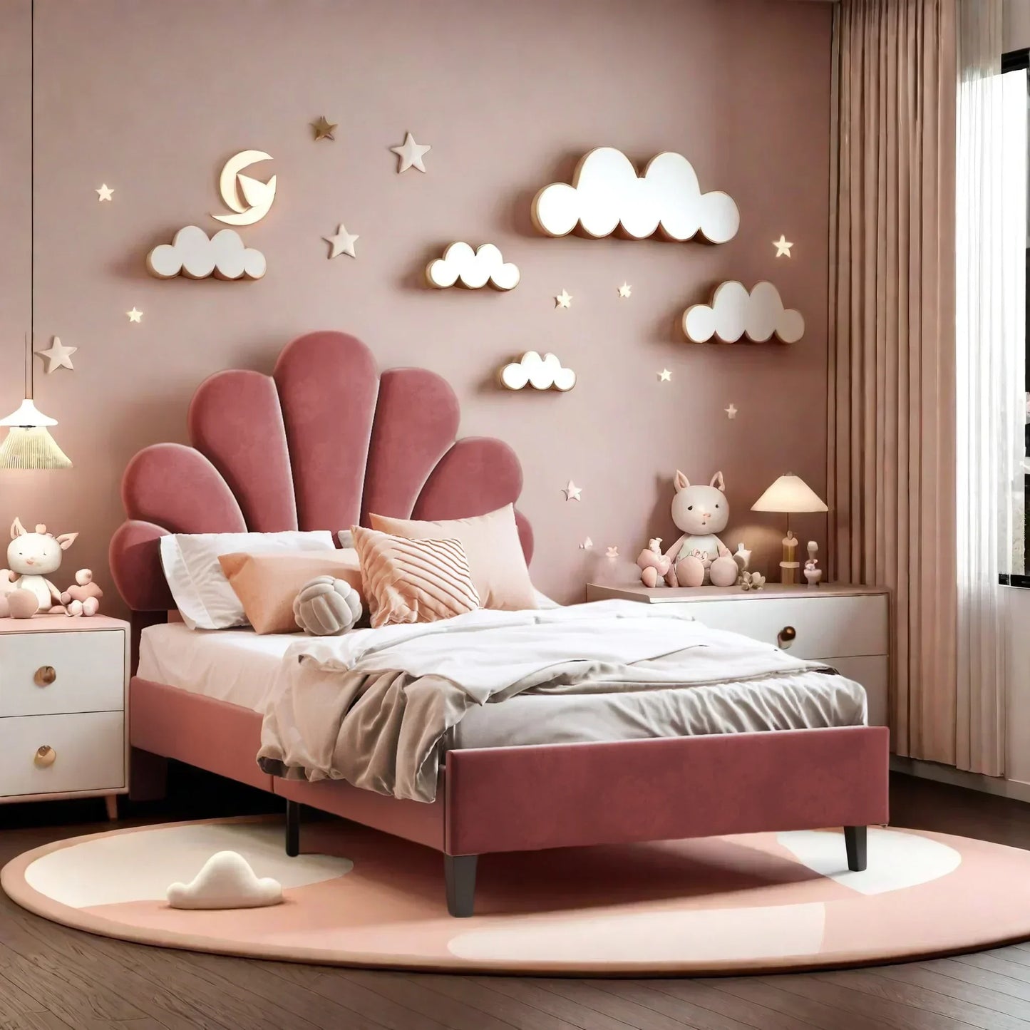 Flower Design Velvet Bed