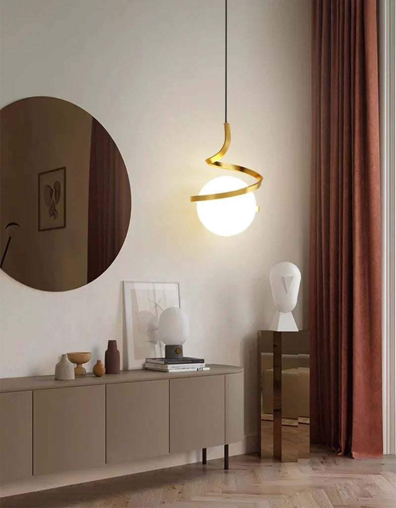 Nordic-Style Spiral Glass Ball Pendant Light