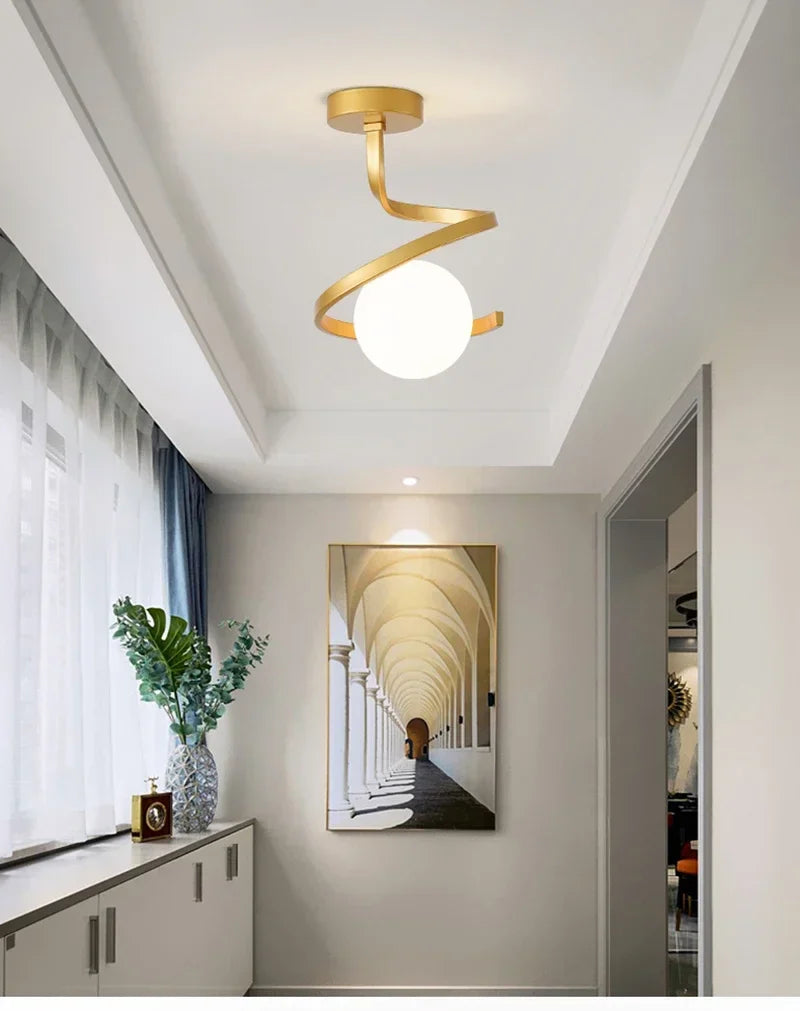 Nordic-Style Spiral Glass Ball Ceiling Light