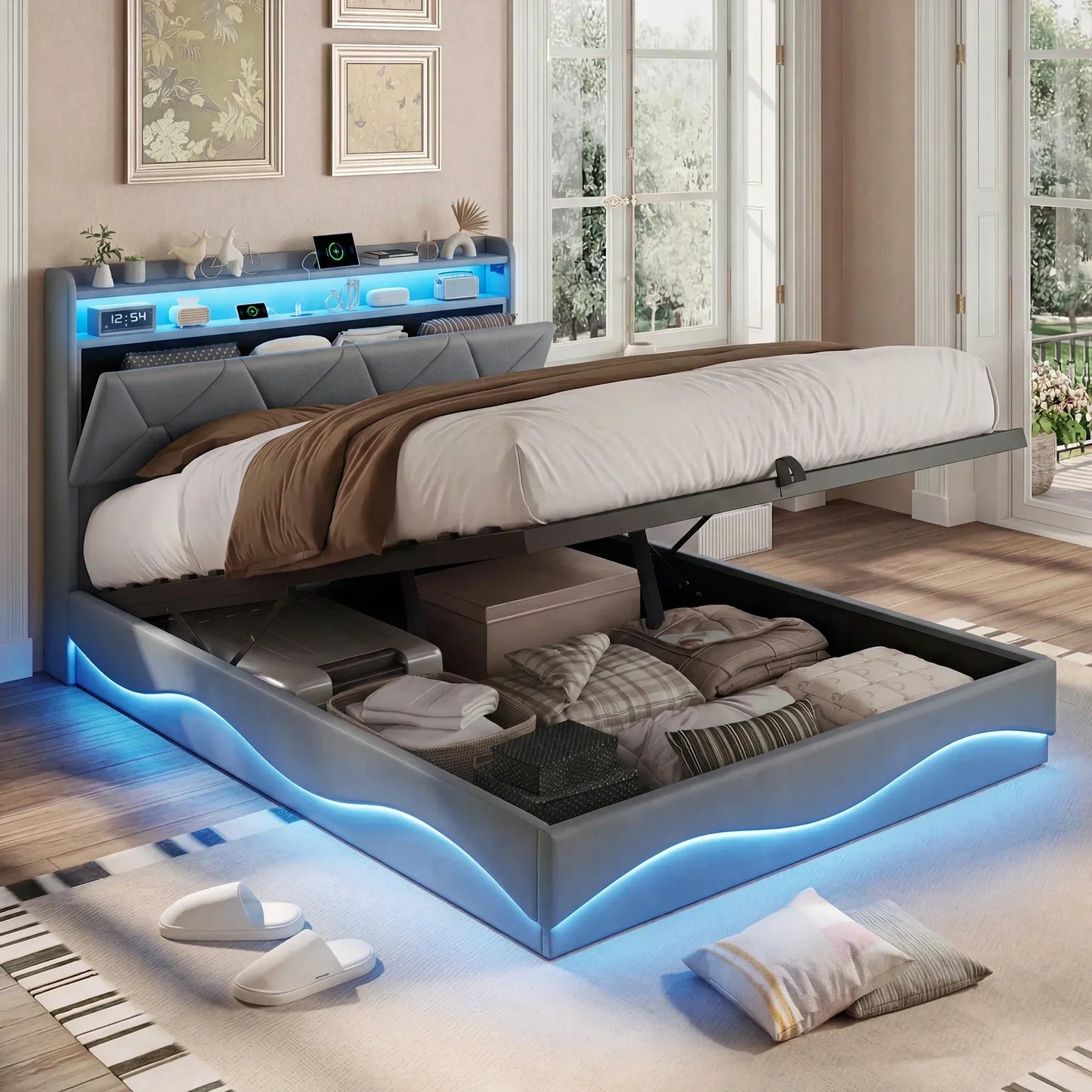 Smart Ottoman Storage Bed with LED