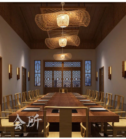 Japanese-Style Woven Bamboo Pendant Light