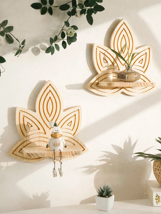 Lotus Floating Wood Wall Shelves