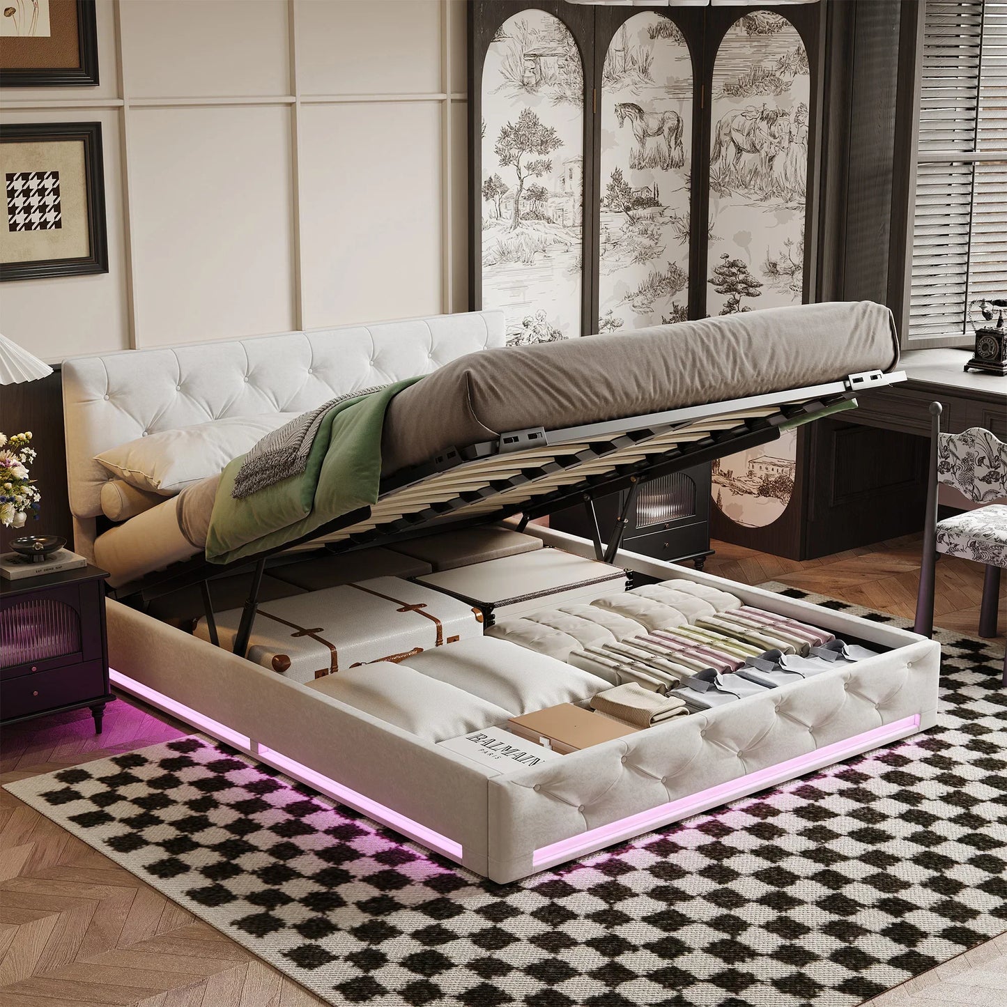 Ottoman Storage Bed with 3-Side LED