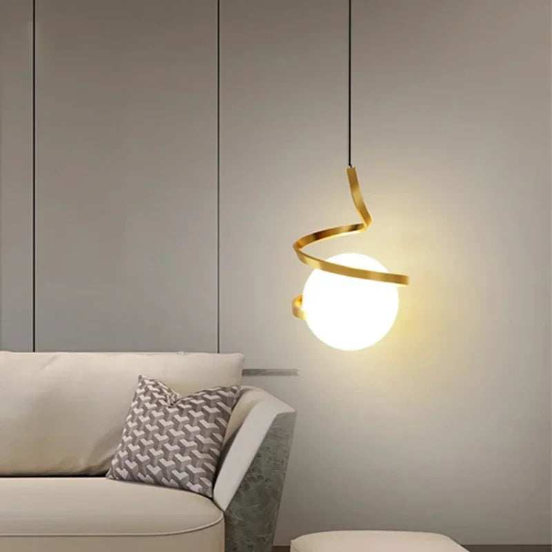 Nordic-Style Spiral Glass Ball Pendant Light