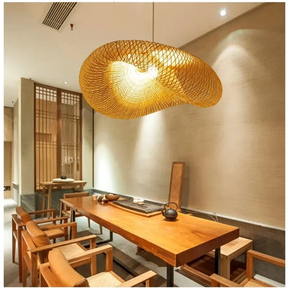 Vintage Twisted Woven Bamboo Pendant Light