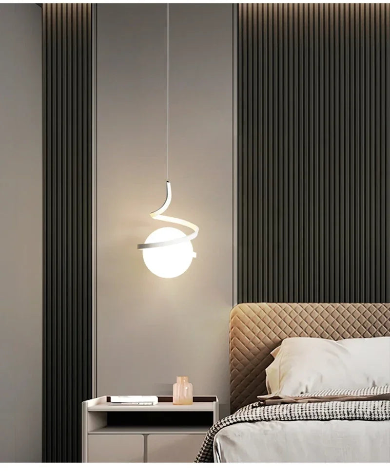 Nordic-Style Spiral Glass Ball Pendant Light