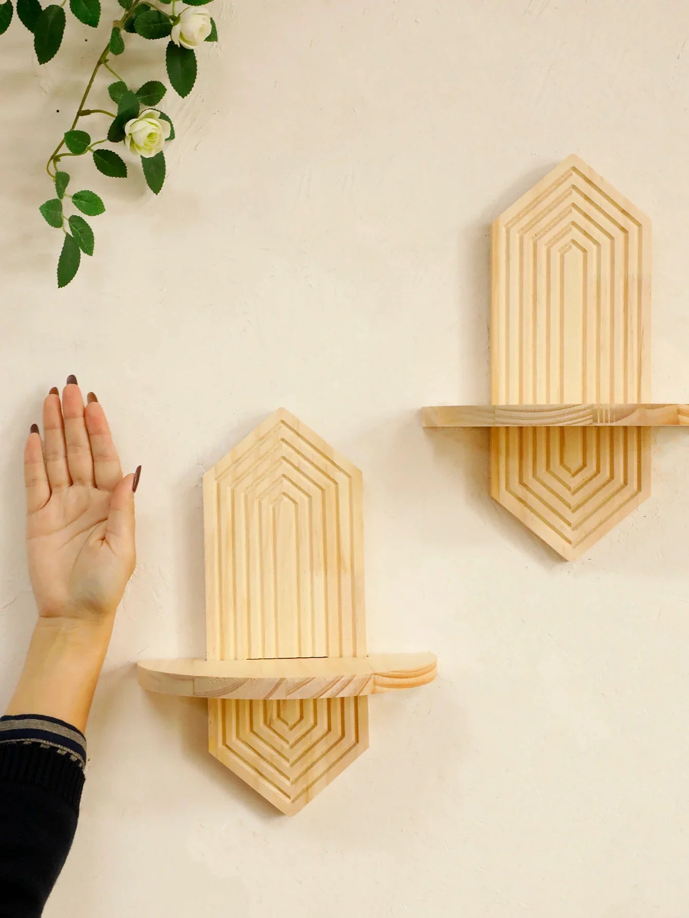 Bohemian Geometric Natural Wood Wall Shelves