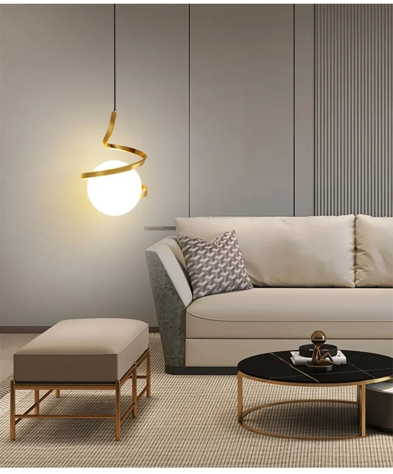 Nordic-Style Spiral Glass Ball Pendant Light