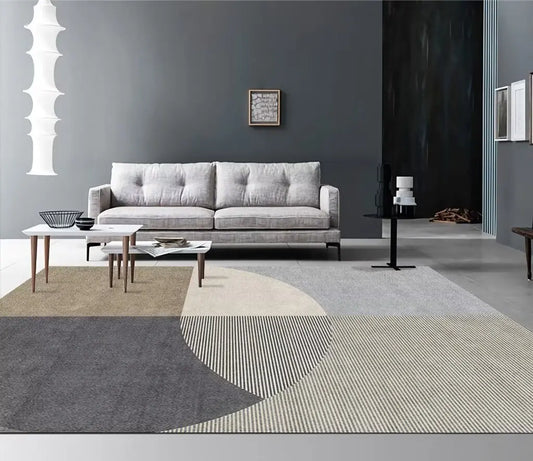 Gray and Beige Circular Rug