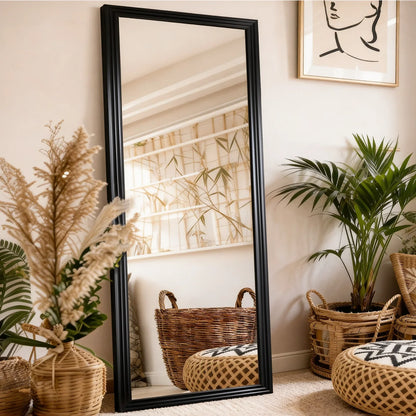 Rectangular Wood-Framed Full-Length Mirror