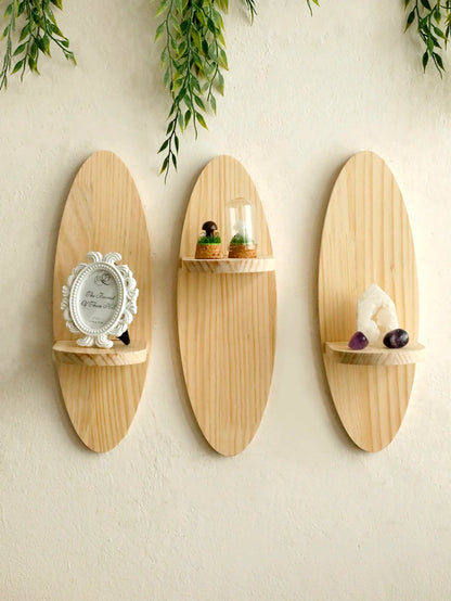 Bohemian Rustic Oval Wood Wall Shelf