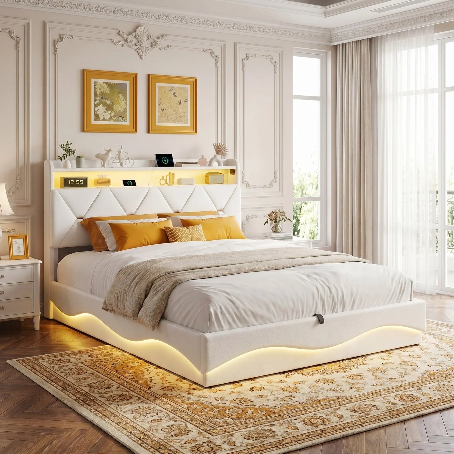 Smart Ottoman Storage Bed with LED
