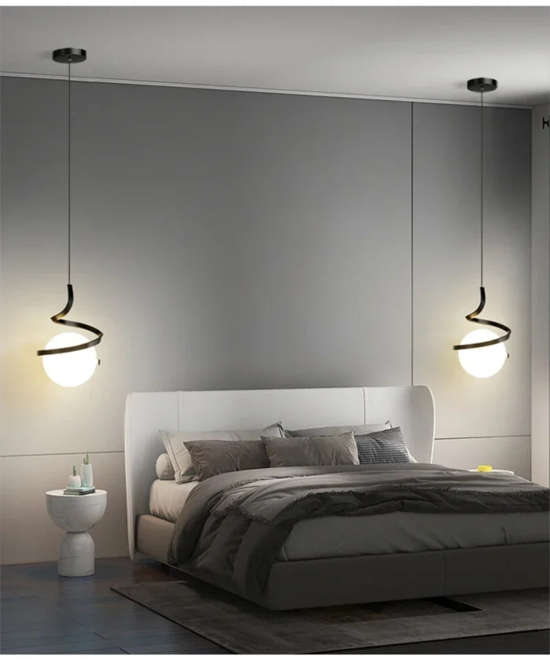 Nordic-Style Spiral Glass Ball Pendant Light