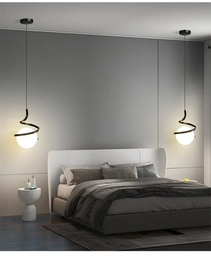 Nordic-Style Spiral Glass Ball Pendant Light