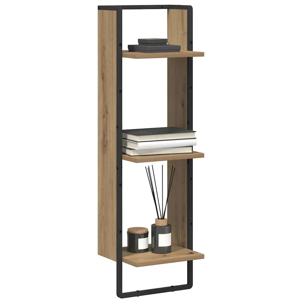 3-Tier Wood & Metal Wall Shelf