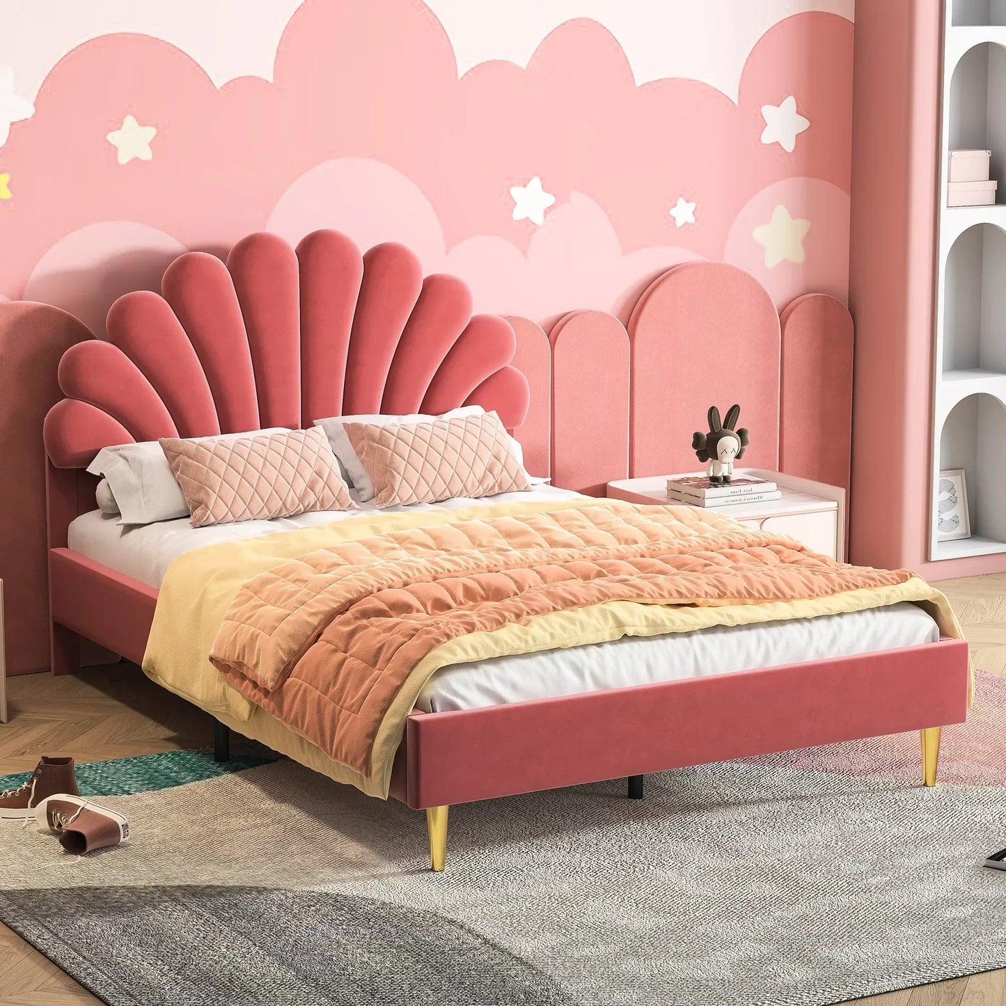 Flower Design Velvet Bed