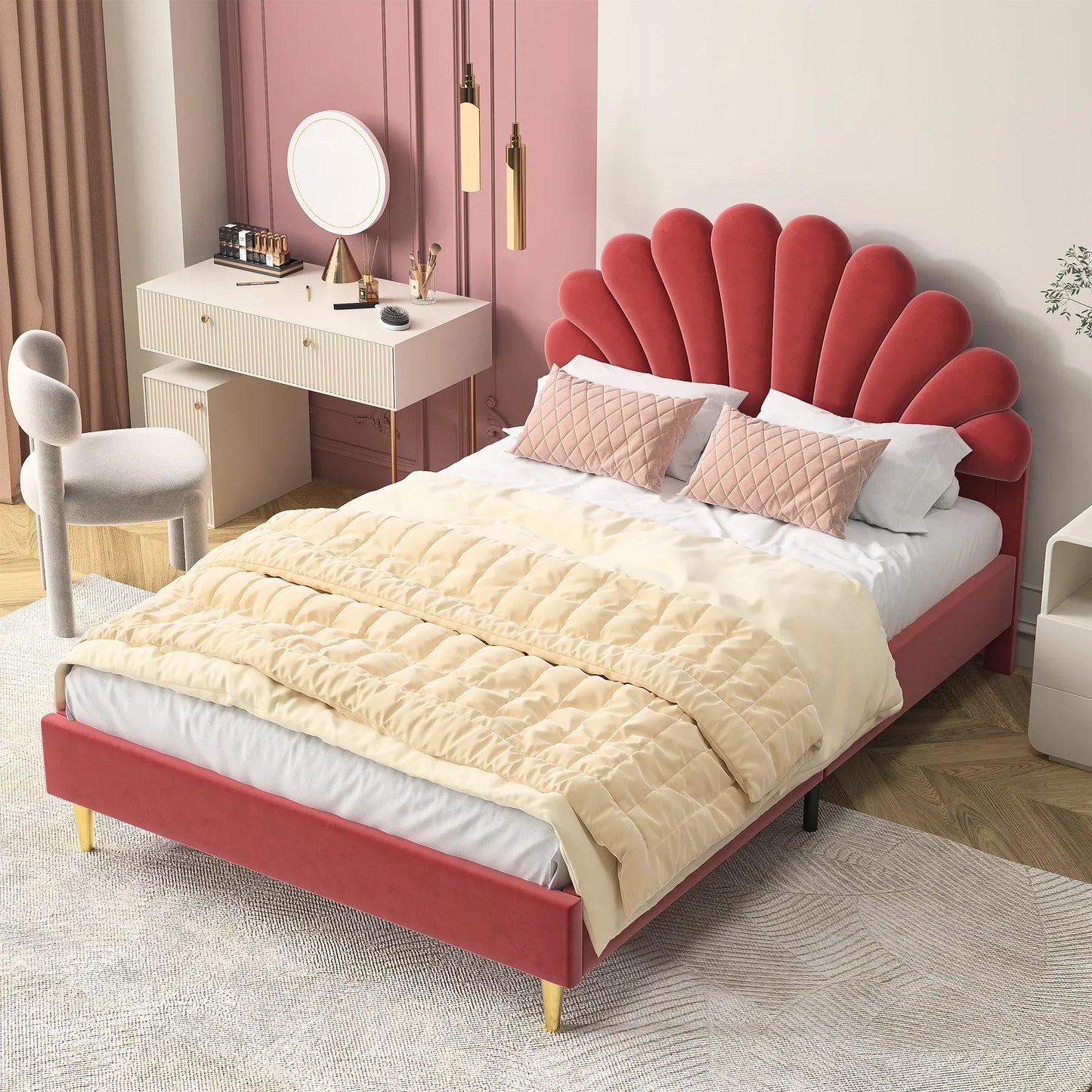 Shell Design Velvet Bed