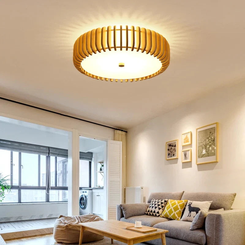 Japanese-Style Wood and Acrylic Ceiling Light