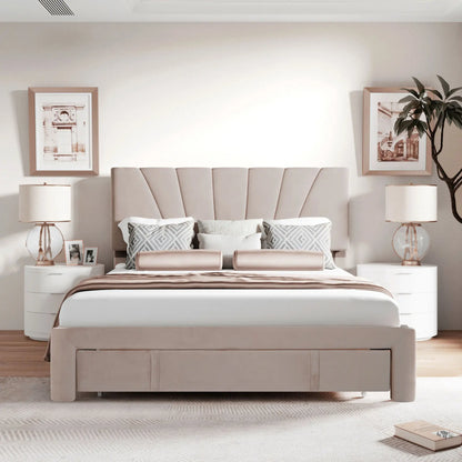 Velvet Bed with Storage Drawer