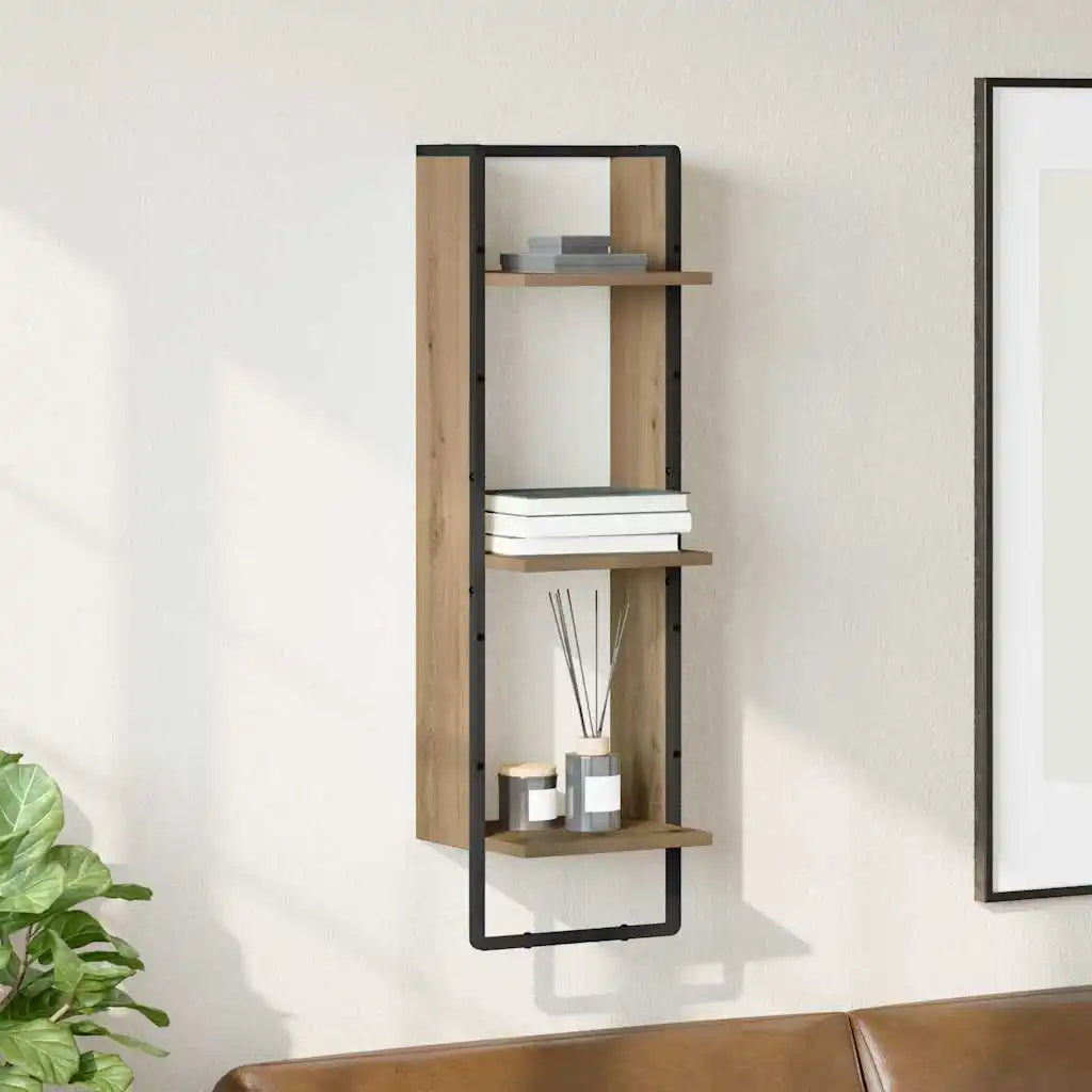 3-Tier Wood & Metal Wall Shelf