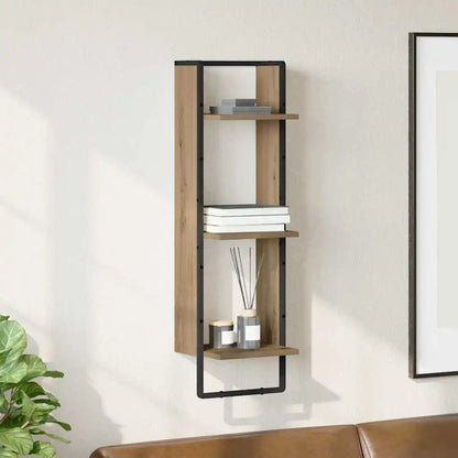 3-Tier Wood & Metal Wall Shelf