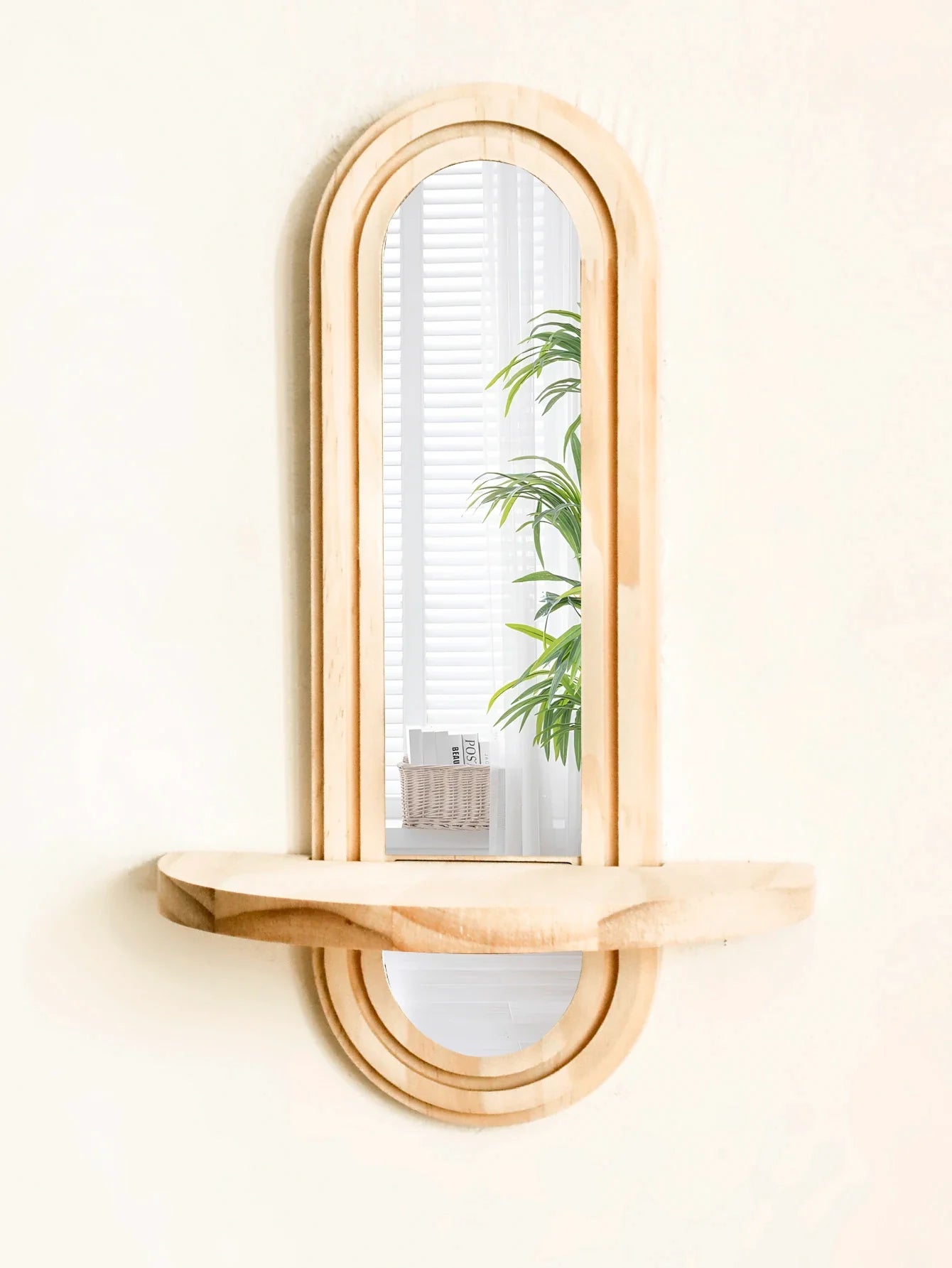 Bohemian Natural Wood Wall Shelf with Mirror