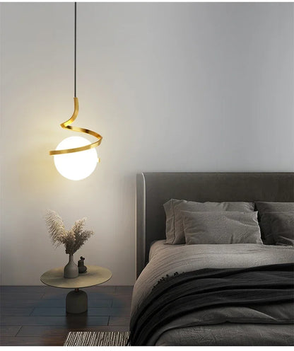Nordic-Style Spiral Glass Ball Pendant Light