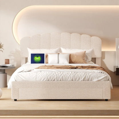 Velvet Bed with Storage & USB Ports