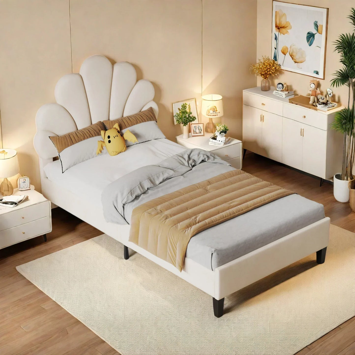 Flower Design Velvet Bed