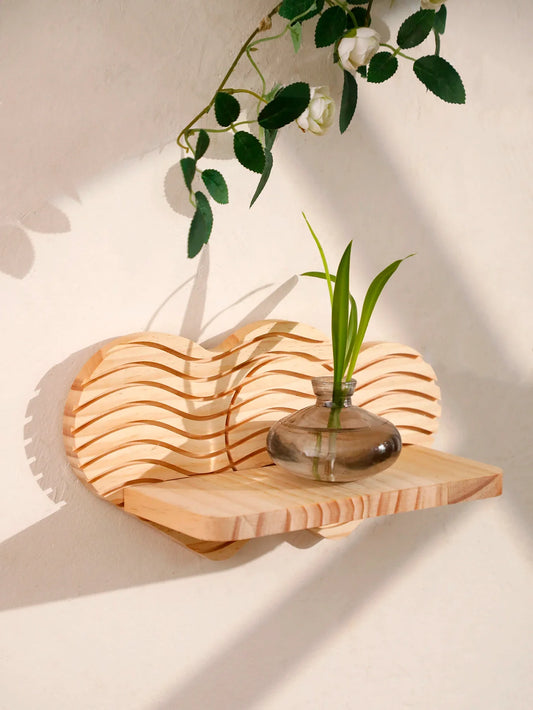 Wavy-Pattern Wood Heart Wall Shelf