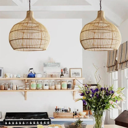 Retro Hand-Woven Rattan Pendant Light