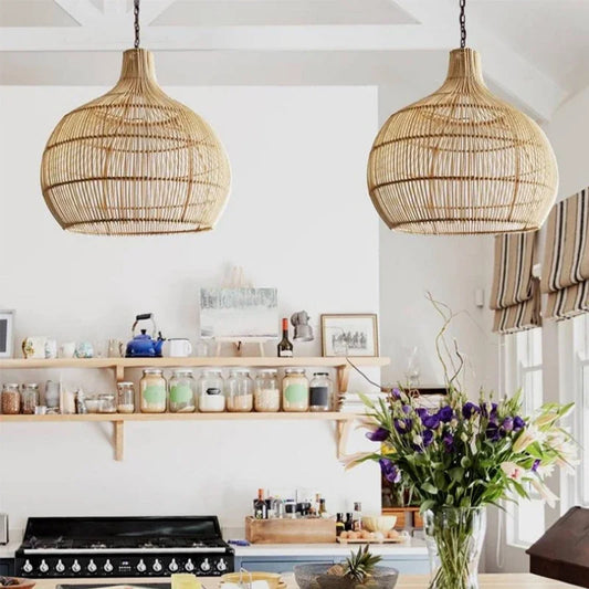 Retro Hand-Woven Rattan Pendant Light