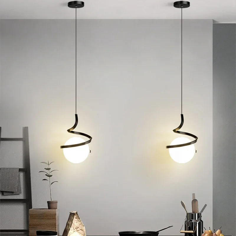Nordic-Style Spiral Glass Ball Pendant Light