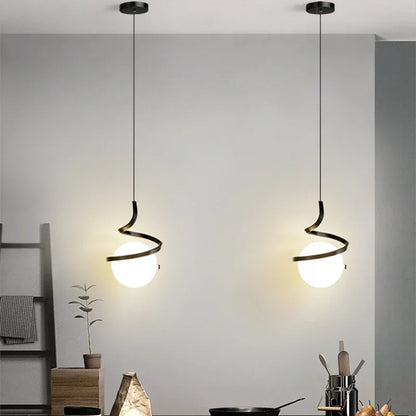 Nordic-Style Spiral Glass Ball Pendant Light