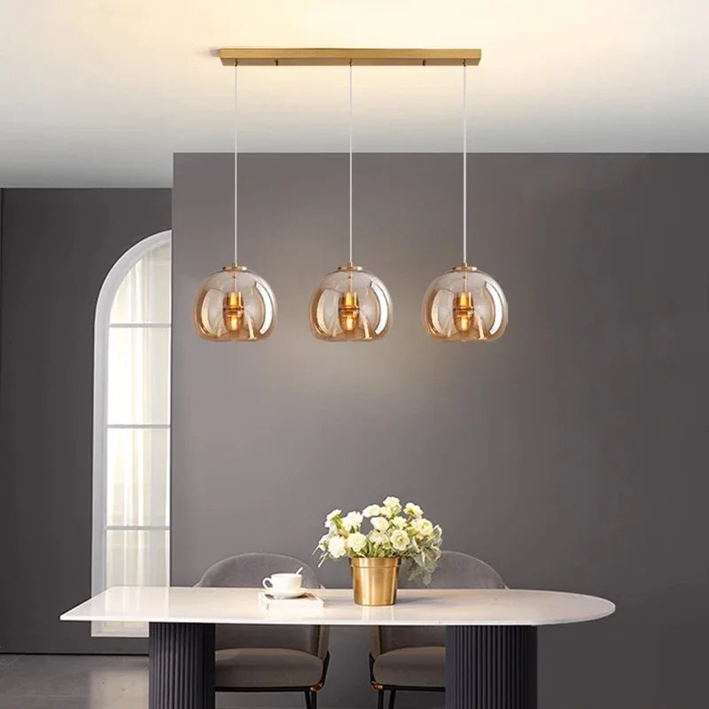 Modular Blown Glass Globe Pendant Light