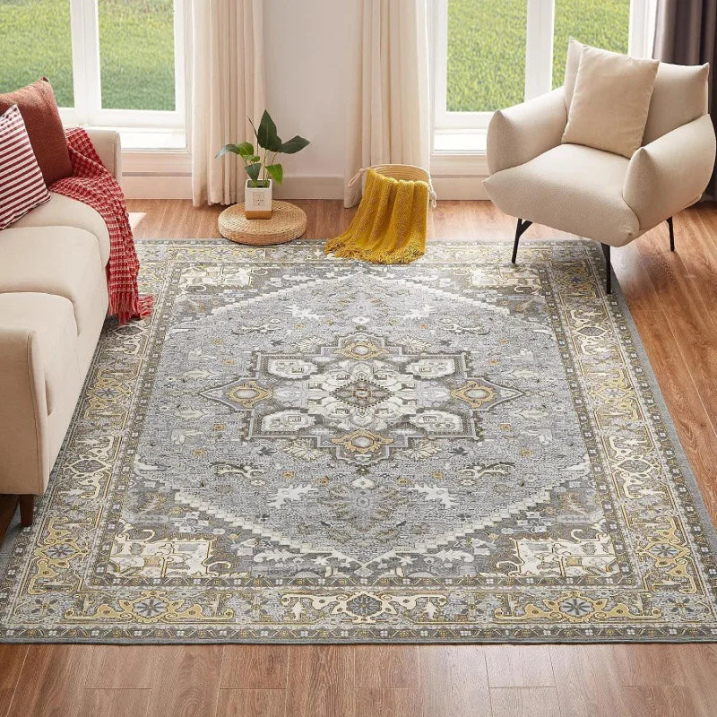 Gray and Gold Boho Medallion Rug