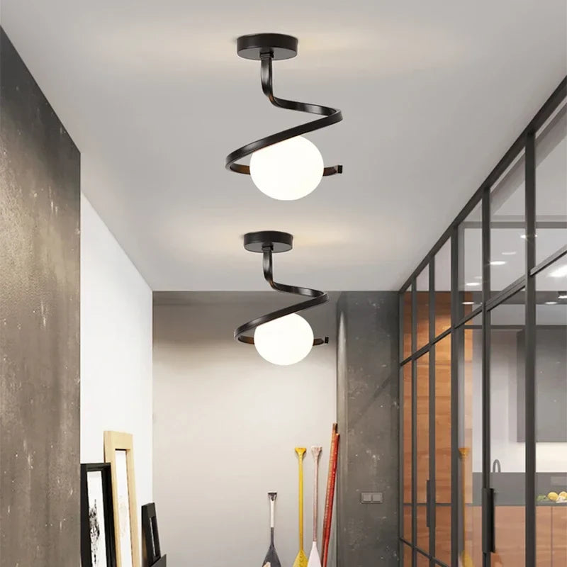 Nordic-Style Spiral Glass Ball Ceiling Light