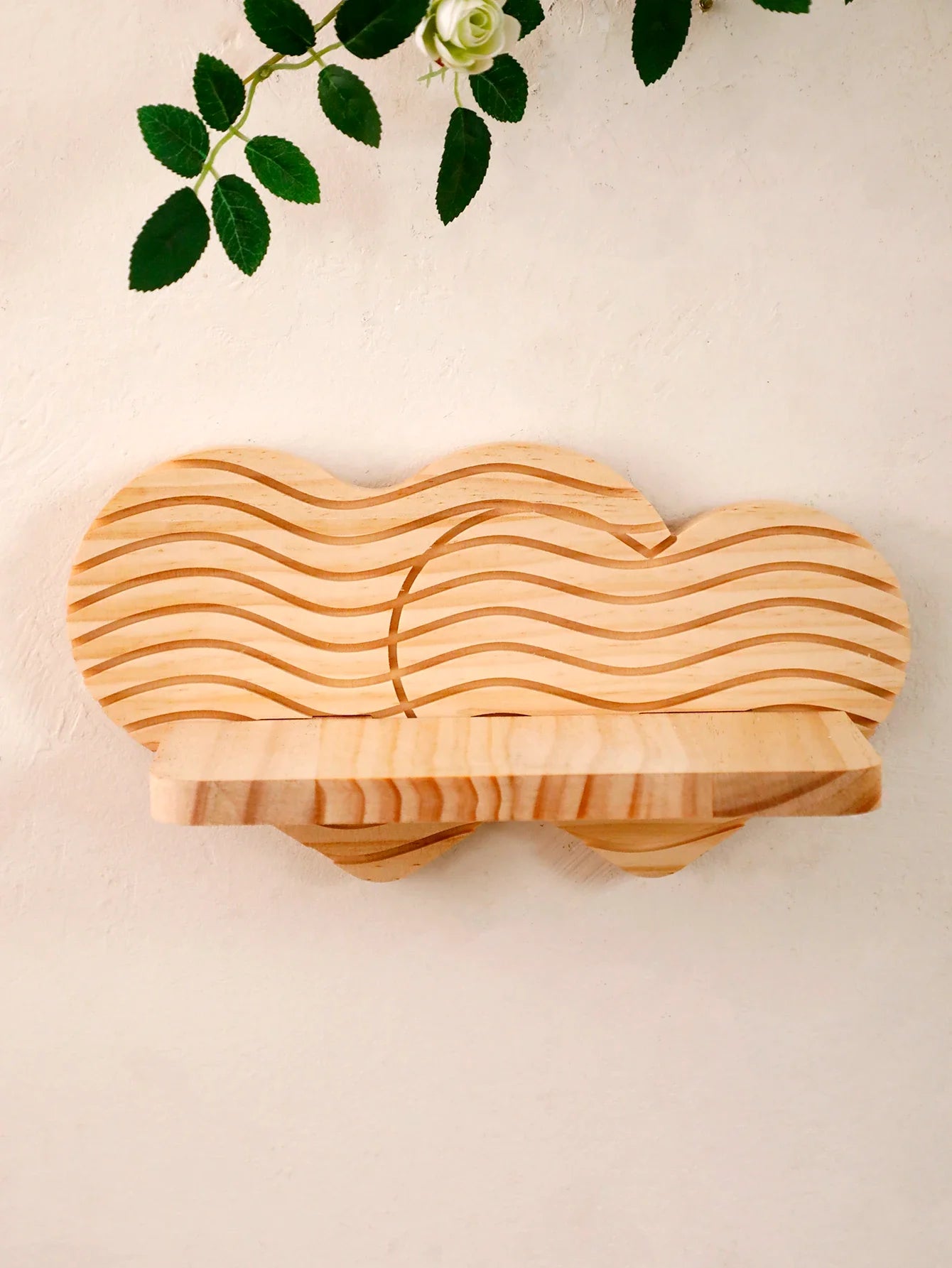 Wavy-Pattern Wood Heart Wall Shelf