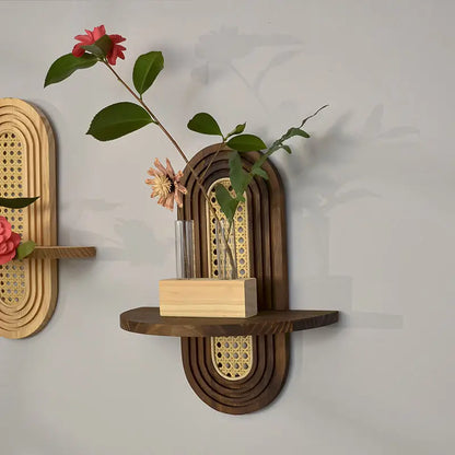 Japanese-Style Hanging Rattan Wall Shelf