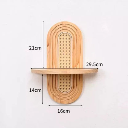 Bohemian Woven Wood and Rattan Wall Shelf