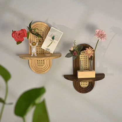 Japanese-Style Hanging Rattan Wall Shelf